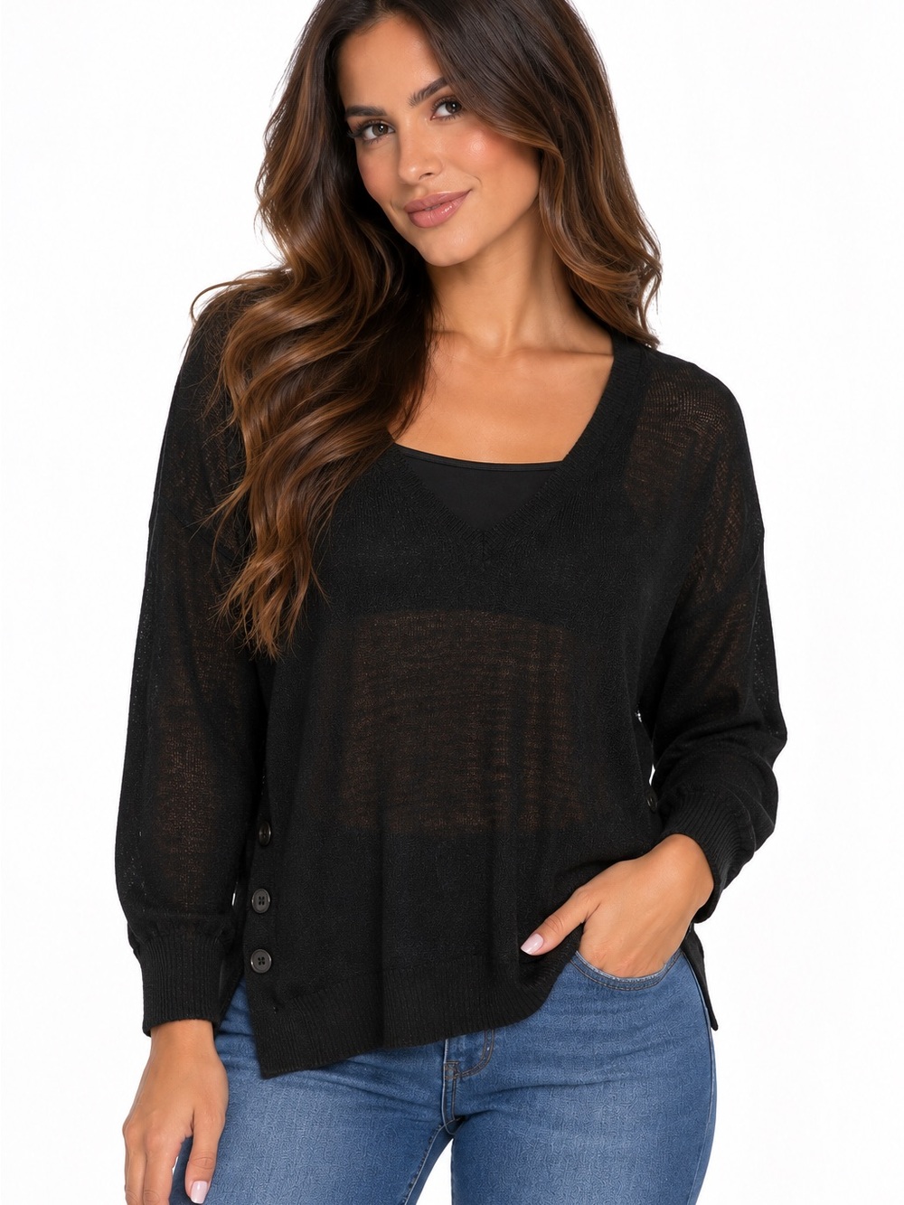 J.Crew Black Sheer V-Neck Sweater – Size Large